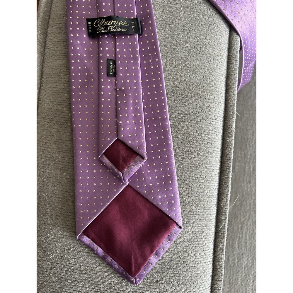 Charvet Paris France Silk Neck Tie Necktie Purple Yellow Polka Dots